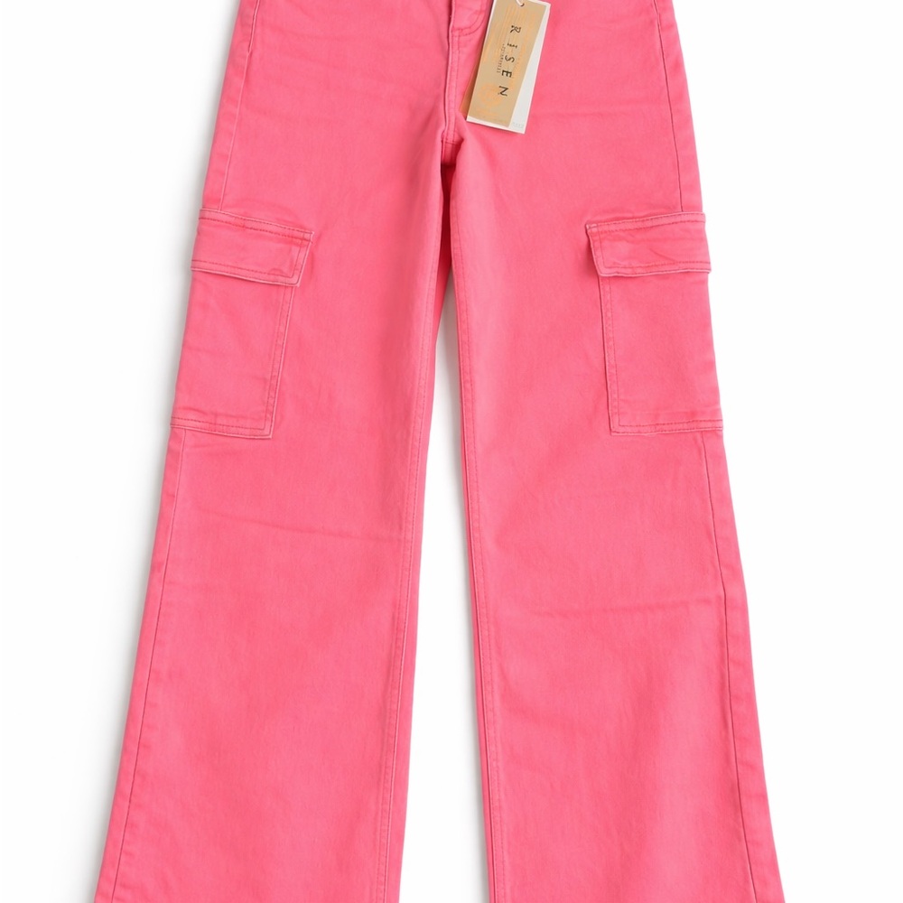 Risen Jeans Neon Pink Cargo Pants Size 3/26 Wide Leg High Rise NWT